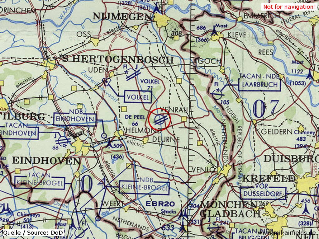 Flugplatz Venray / De Peel, Niederlande, auf einer Karte 1972