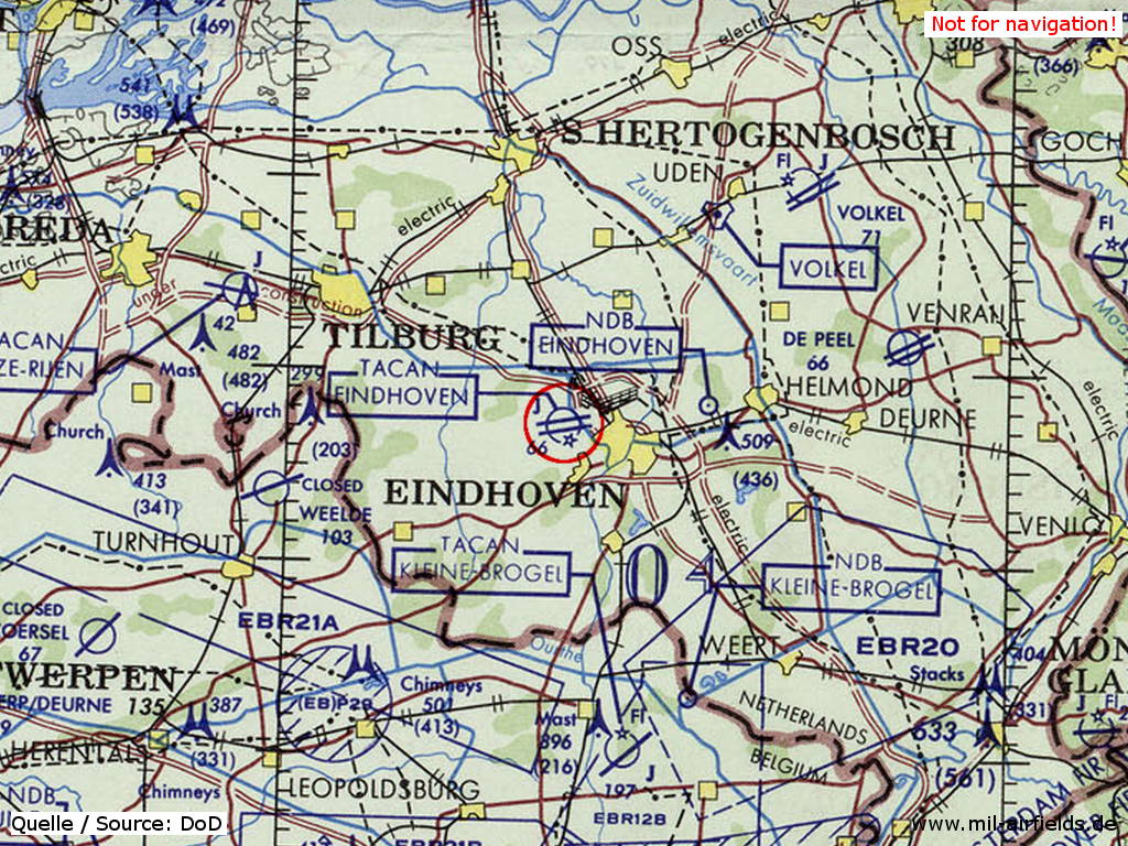 Flughafen Eindhoven, Niederlande, auf einer Karte 1972