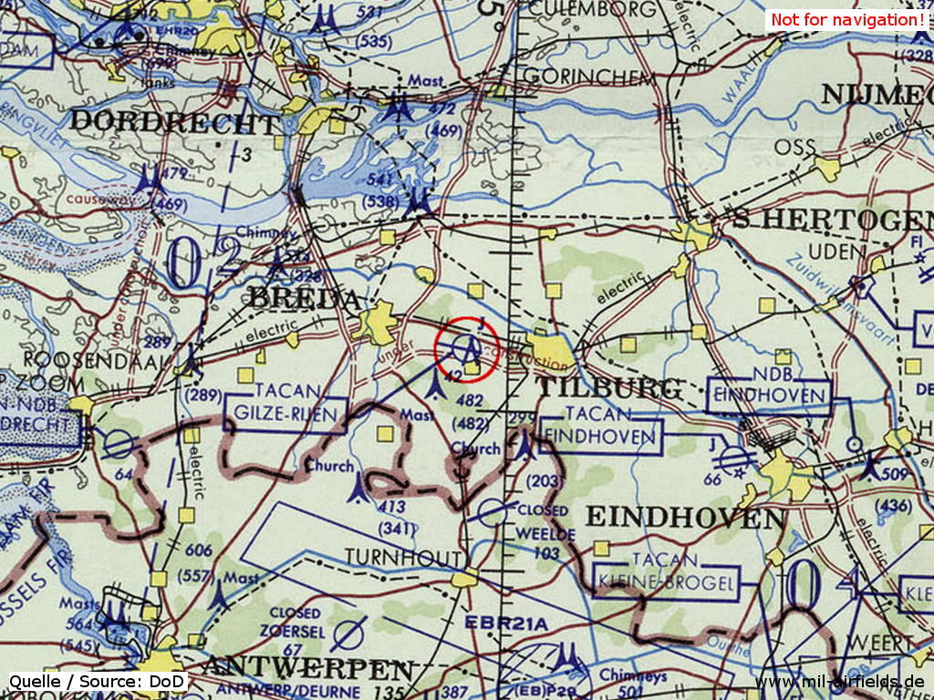 Flugplatz Gilze-Rijen, Niederlande auf einer Karte 1972