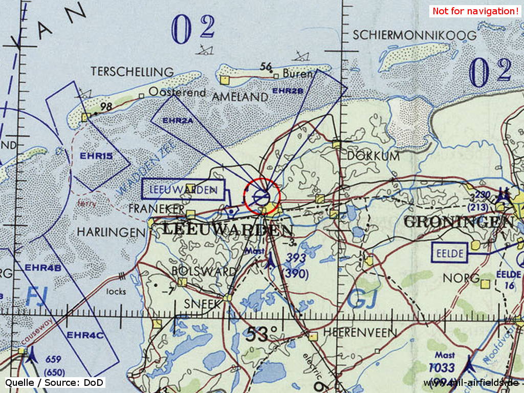 Leeuwarden Air Base, Netherlands, on a map 1972