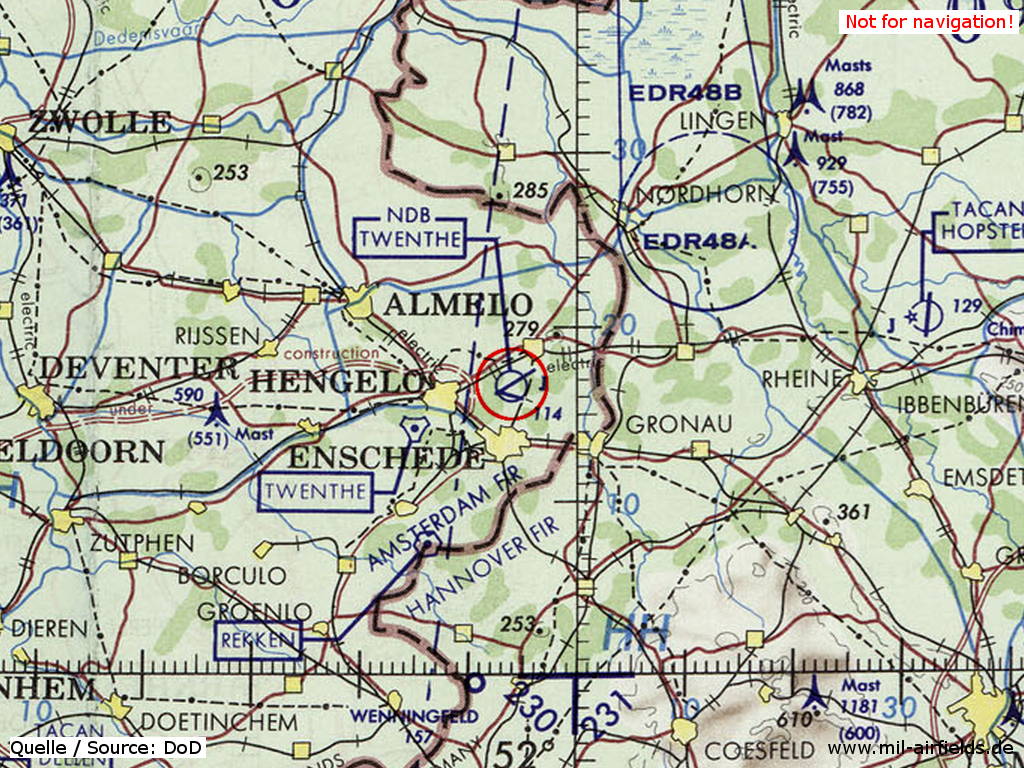 Flugplatz Twenthe, Niederlande, auf einer Karte 1972