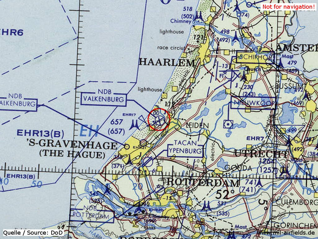 Flugplatz Valkenburg, Niederlande, auf einer Karte 1972