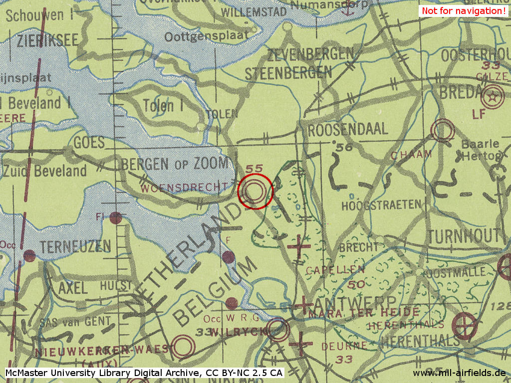 Woensdrecht Air Base, Netherlands, on a map 1943