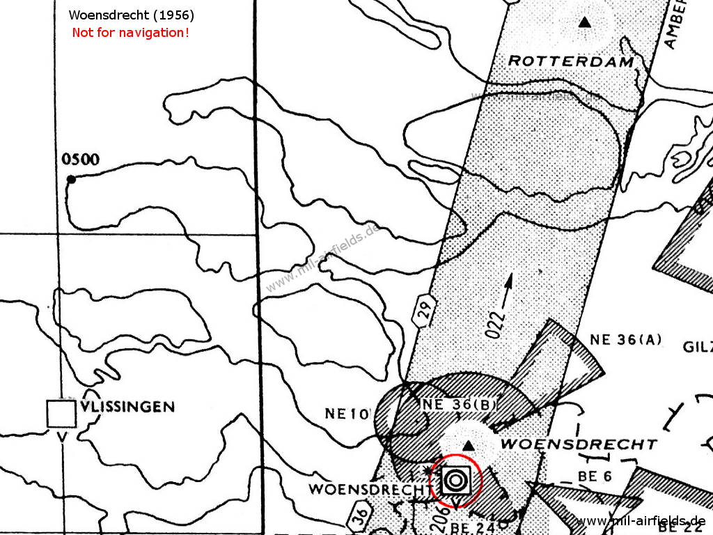 Woensdrecht surrounding airways and restricted areas in 1956