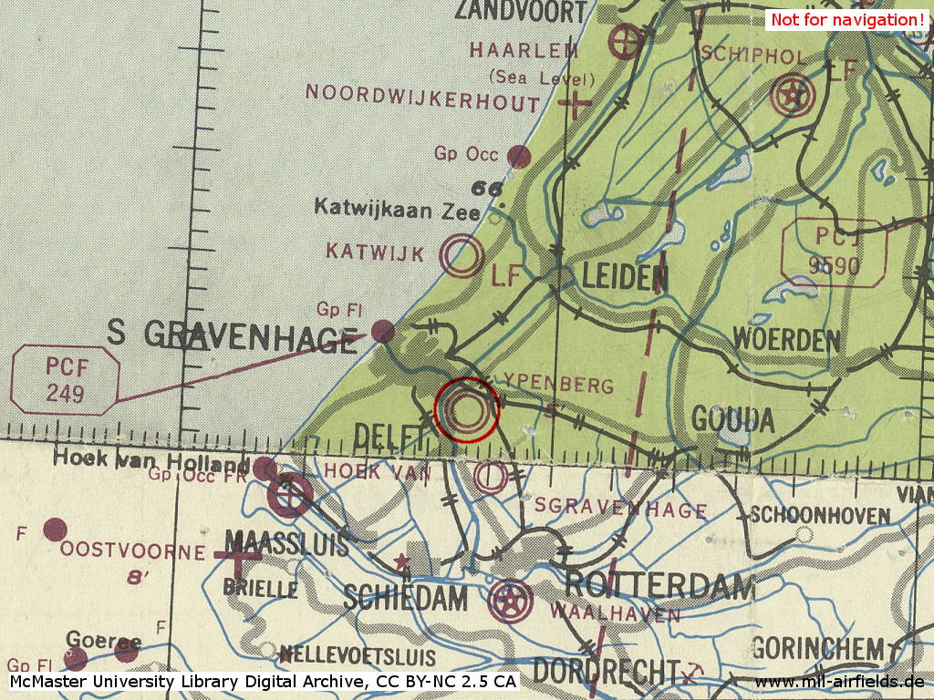 Flugplatz Ypenburg, Niederlande, auf einer Karte 1943