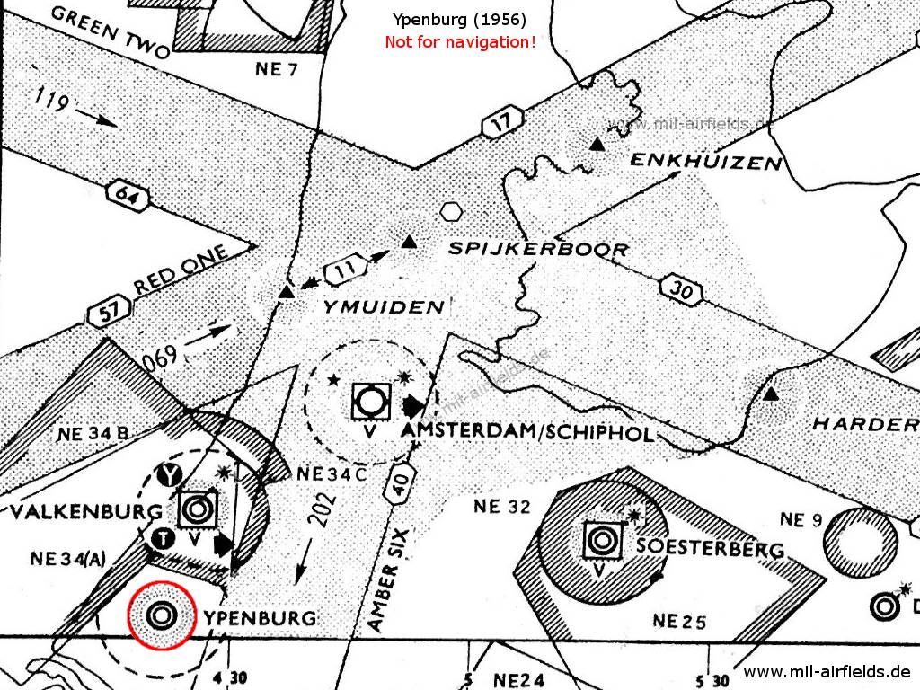 Ypenburg mit umliegenden Luftstraßen und Sperrgebieten 1956