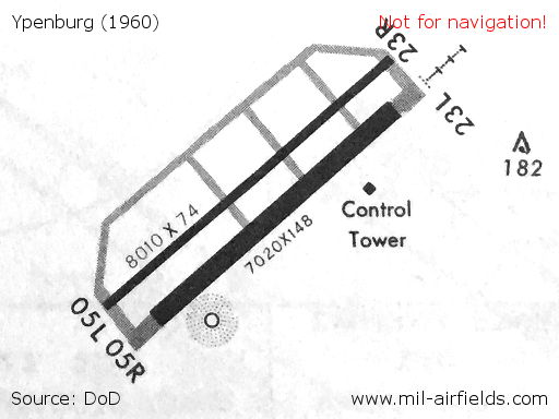 Start- und Landebahnen, Rollwege in Ypenburg auf Karte 1960