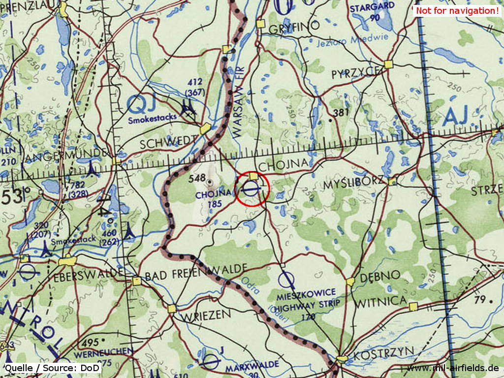 Chojna Soviet Air Base, Poland, on a map 1972