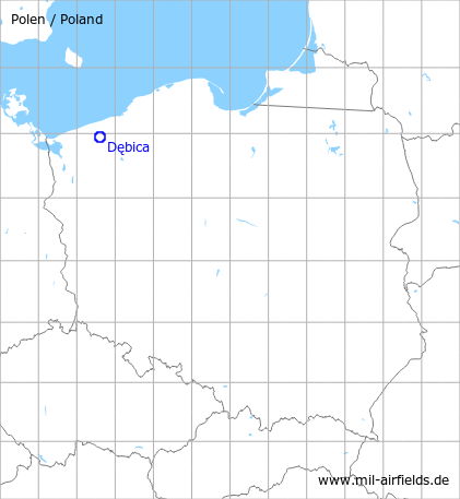 Map with location of Dębica Airfield, Poland