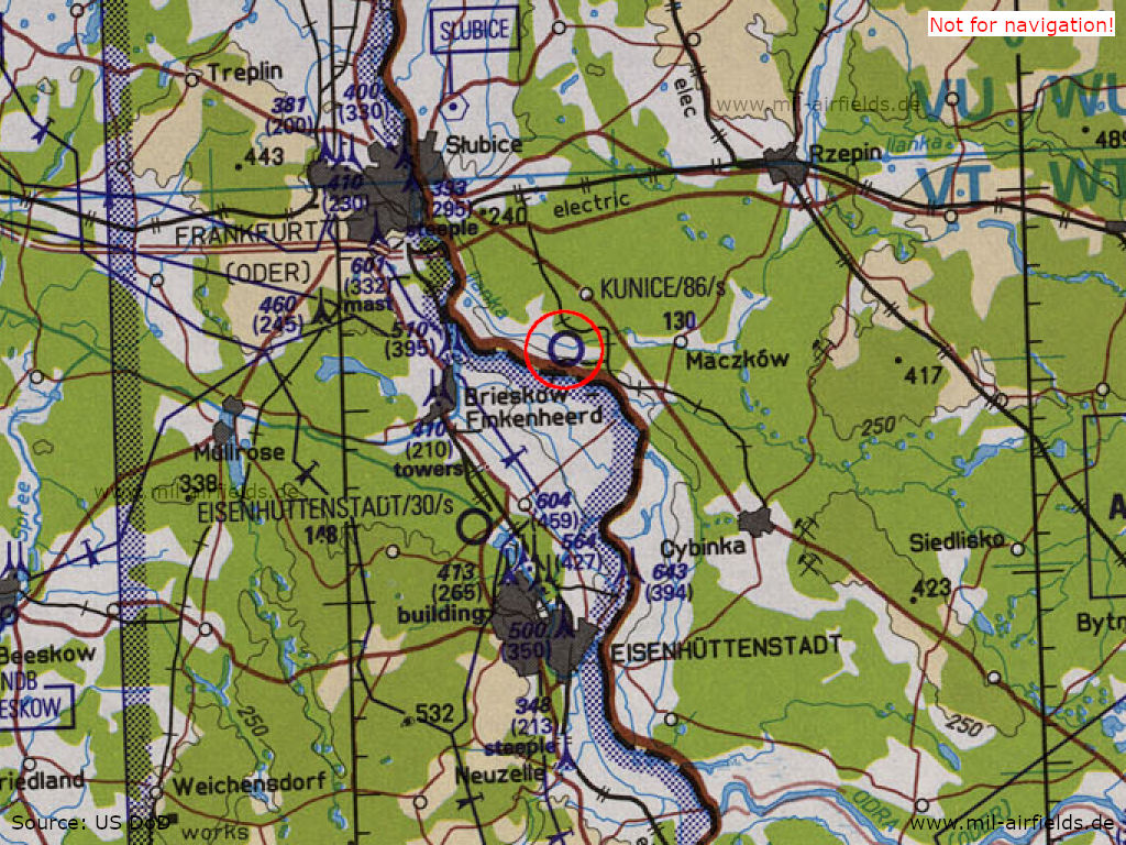 Flugplatz Kunice auf einer Karte 1994
