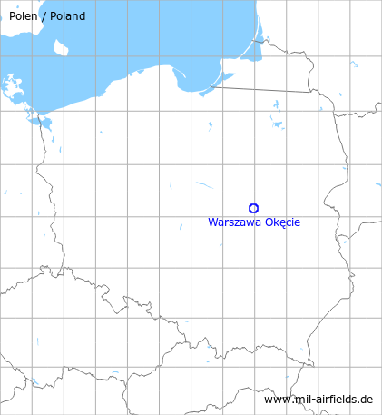 Map with location of Warsaw Okęcie Airport, Poland