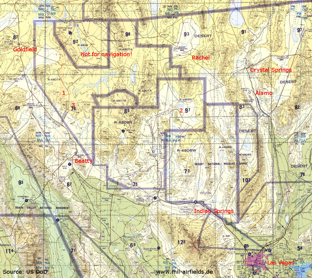 Karte der Nevada Test and Training Range nördlich Las Vegas, 1993